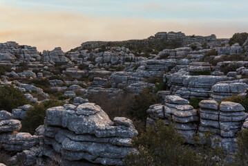 Natural area El Torcal de Antequera, landscape of karstic stone shaped by the weather.