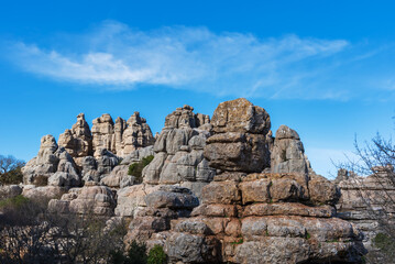 Fototapeta na wymiar Natural area El Torcal de Antequera, landscape of karstic stone shaped by the weather.