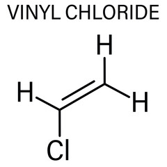 Vinyl chloride, polyvinyl chloride or PVC plastic building block. Skeletal formula. Chemical structure