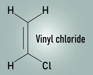 Vinyl chloride, polyvinyl chloride or PVC plastic building block. Skeletal formula. Chemical structure