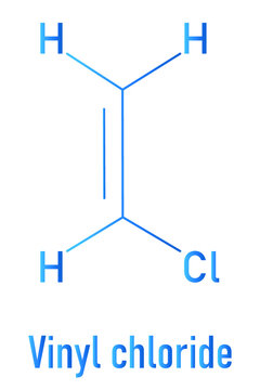Vinyl chloride, polyvinyl chloride or PVC plastic building block. Skeletal formula. Chemical structure