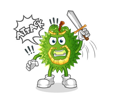 durian knights attack with sword. cartoon mascot vector