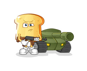 white bread soldier with tank character. cartoon mascot vector