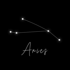 The luminous constellation of Aries on a black background