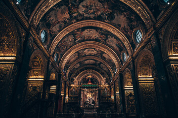 The beautiful inside of the St. John's Co-Cathedral in Valleta in Malta.