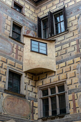 Sgraffito in the historic Český Krumlov Castle located in the town of the same name Český...