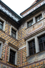 Sgraffito in the historic Český Krumlov Castle located in the town of the same name Český...