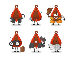 speed bag detective group character. cartoon mascot vector