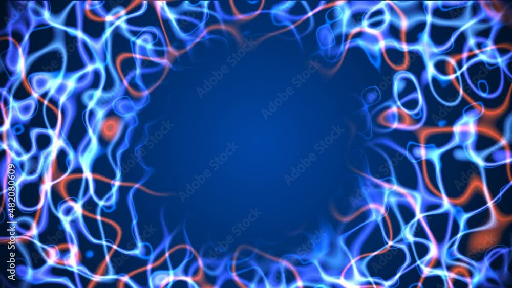 Poster neon animated background frame chaotic circles. movement luminous lines. texture sparkling lightning