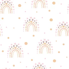 Deurstickers Regenboog Boheemse stijl regenboog, sterren, polka dot naadloos patroon, eenvoudige cartoon vectorillustratie, herhaal ornament in tedere trendy pastelkleur voor kinderen, kinderdagverblijf inrichting, poster, textiel, cadeaupapier