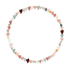 Boho style hearts round frame simple vector illustration in trendy pastel colors, symbol of love holiday, St Valentine day celebration collection for making cards, banners, modern posters