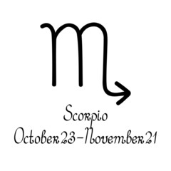 Zodiac symbol, its name and dates vector illustration pictogram for astrology, horoscope, linear icons in simple hand drawn style