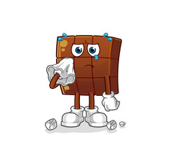 chocolate bar cry with a tissue. cartoon mascot vector