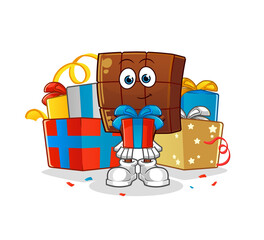 chocolate bar give gifts mascot. cartoon vector