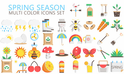Spring season icons set. Garden, Flowers and Gardening Equipment. Collection modern elements and symbols. Used for modern concepts, web, UI, UX kit  and applications. EPS 10 ready to convert to SVG.