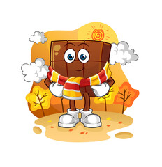 chocolate bar in the autumn. cartoon mascot vector