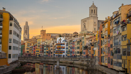 Fototapeta na wymiar Girona cityscape views of the river