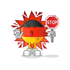 german flag holding stop sign. cartoon mascot vector