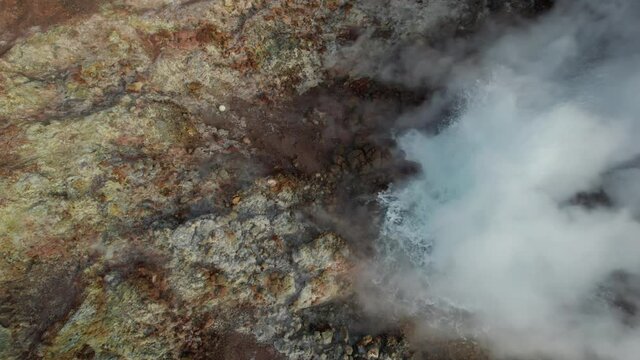 Drone Flight Of Steam Pouring From Hot Spring