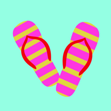 Beach flip flops in pink and yellow. Vector illustration.