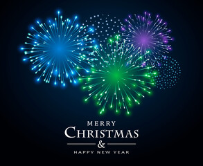 Holiday Fireworks Background, Merry Christmas and Happy New year
