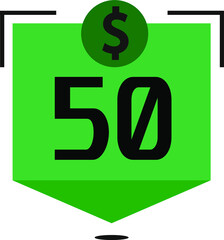 50 dollar price. Green coins board with numbers on black