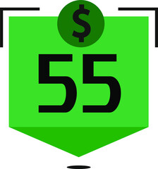 55 dollar price. Green coins board with numbers on black