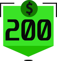 200 dollar price. Green coins board with numbers on black