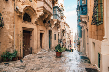 The beautiful streets in Valleta in Malta.