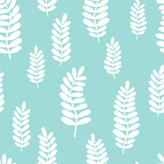 Seamless pattern with plant natural print. Branches with leaves randomly abstractly arranged. Contemporary minimalistic ornament. Vector graphics.