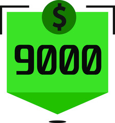 9000 dollar price. Green coins board with numbers on black