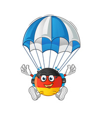 german flag skydiving character. cartoon mascot vector