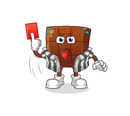 chocolate bar referee with red card illustration. character vector