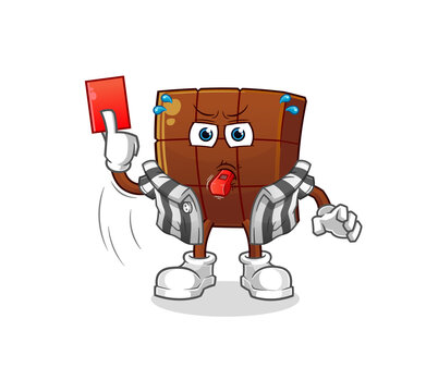 chocolate bar referee with red card illustration. character vector