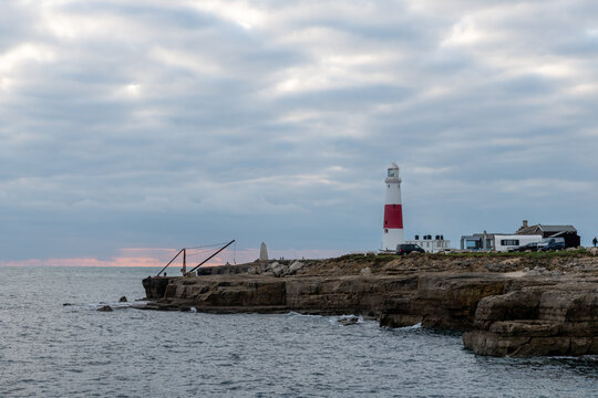 Portland Bill lighthouse in Dorset at dusk