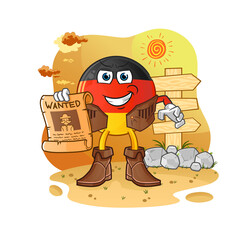 german flag cowboy with wanted paper. cartoon mascot vector