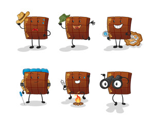 chocolate bar adventure group character. cartoon mascot vector
