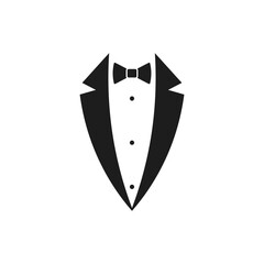 Suit with bow tie logo design icon. Vector. Flat design.