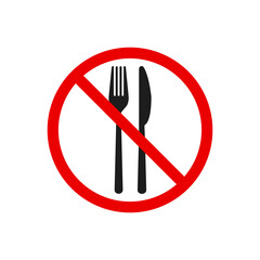 No food icon. Fork and knife. Vector illustration. Flat design. Isolated.