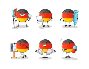 german flag doctor group character. cartoon mascot vector