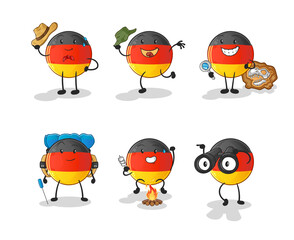 german flag adventure group character. cartoon mascot vector