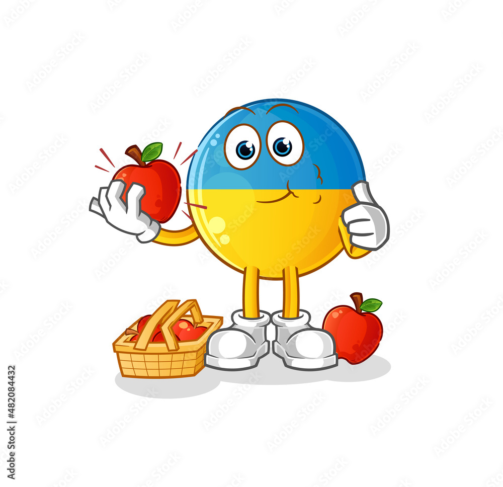 Wall mural ukraine flag eating an apple illustration. character vector