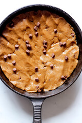 cookie dough topped with chocolate chips
