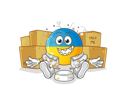 recommend clip art: ukraine flag homeless character. cartoon mascot vector
