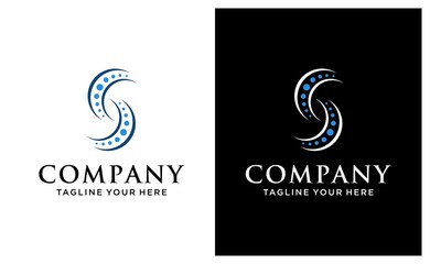 Initial letter S chiropractic and acupunture health medical logo concept. Chiropractic and acupunture logo spine spinal care vector icon illustration. on a black and white background.