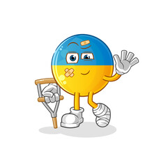 Obraz premium ukraine flag sick with limping stick. cartoon mascot vector