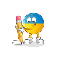 ukraine flag write with pencil. cartoon mascot vector