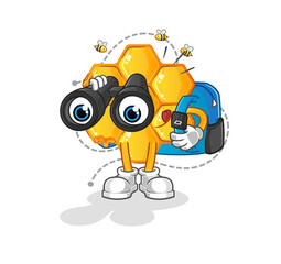 honey pattern with binoculars character. cartoon mascot vector