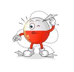 poland flag with paper plane character. cartoon mascot vector