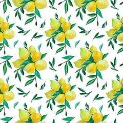 Seamless pattern with lemon branches and leaves